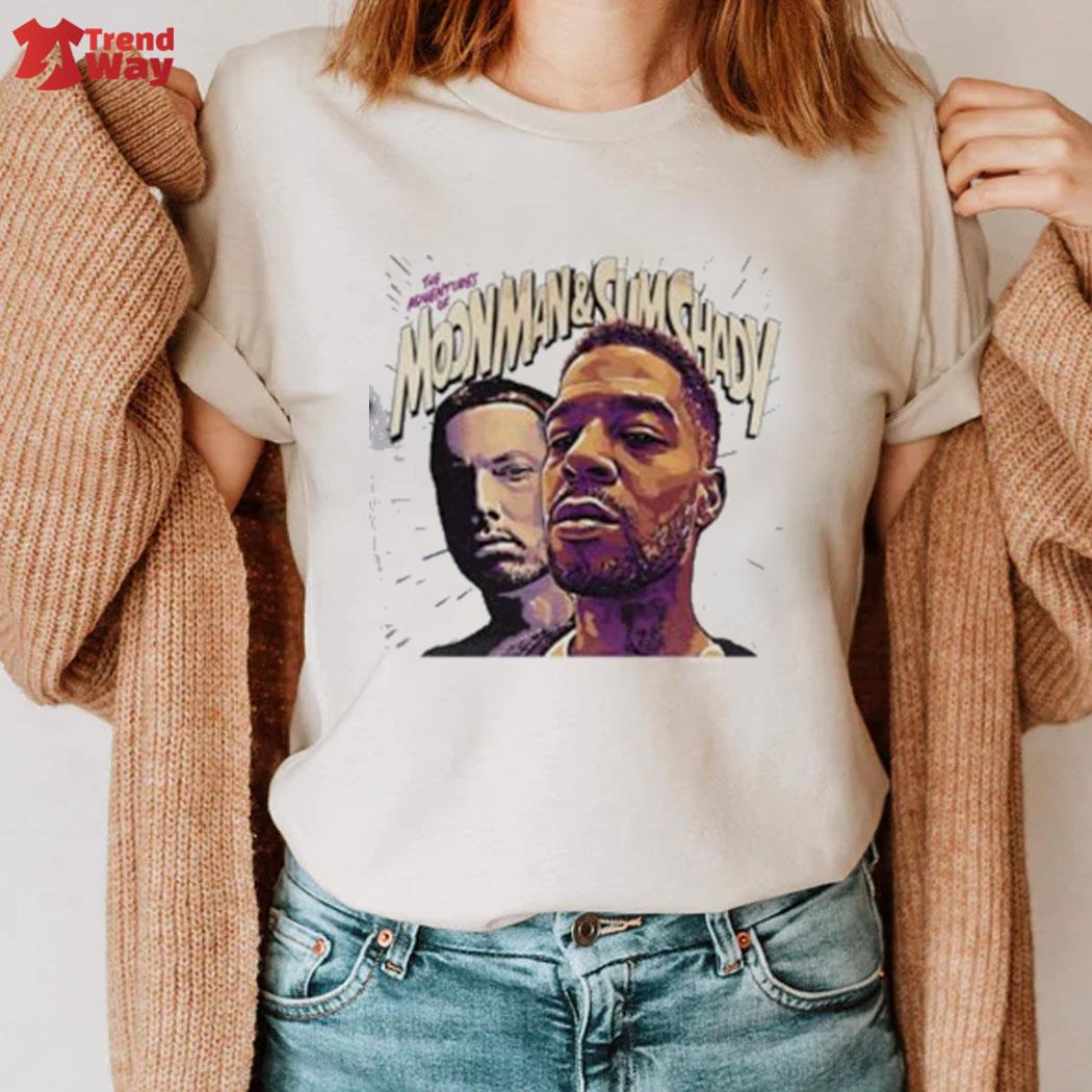 Official Kid Cudi And Eminem Drop The Adventures Of Moon Man And Slim Shady T-Shirt ladies tee