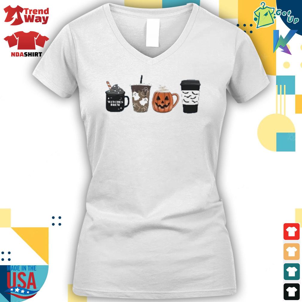 Halloween coffee pumpkin spice pattern on the glass are ghost and bats t-s ladies tee