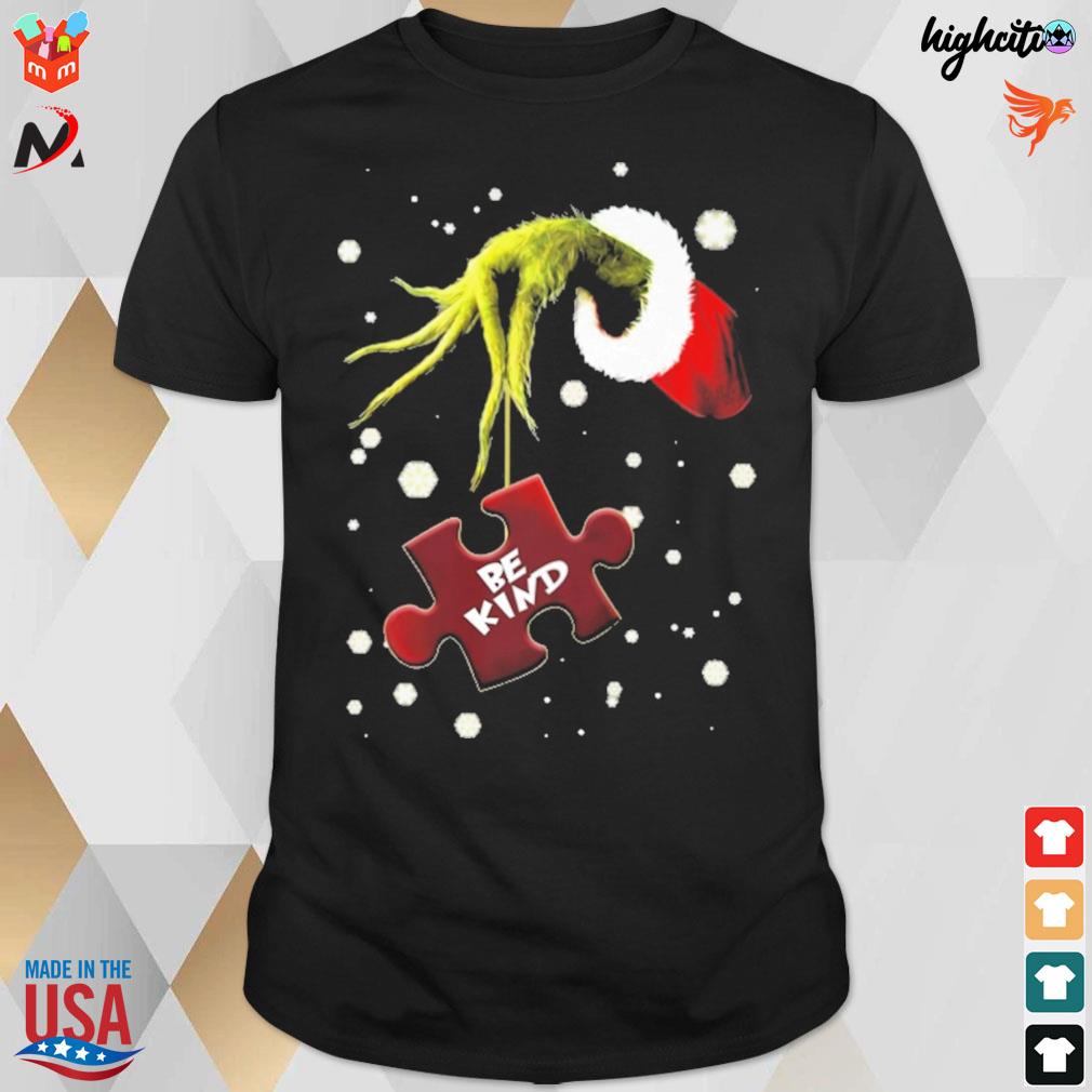 Autism be kind hand Grinch christmas t-shirt