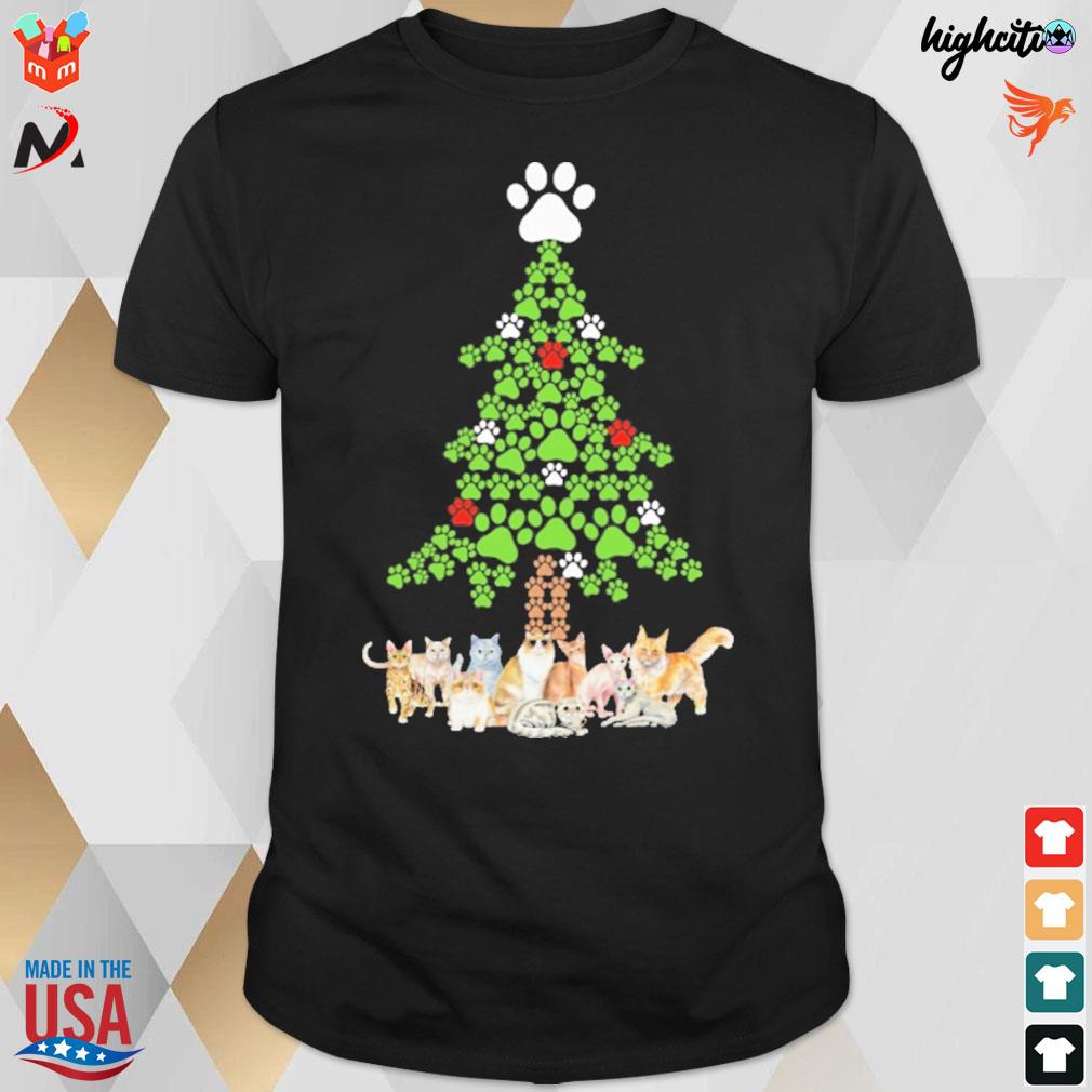 Cat paws Christmas tree t-shirt
