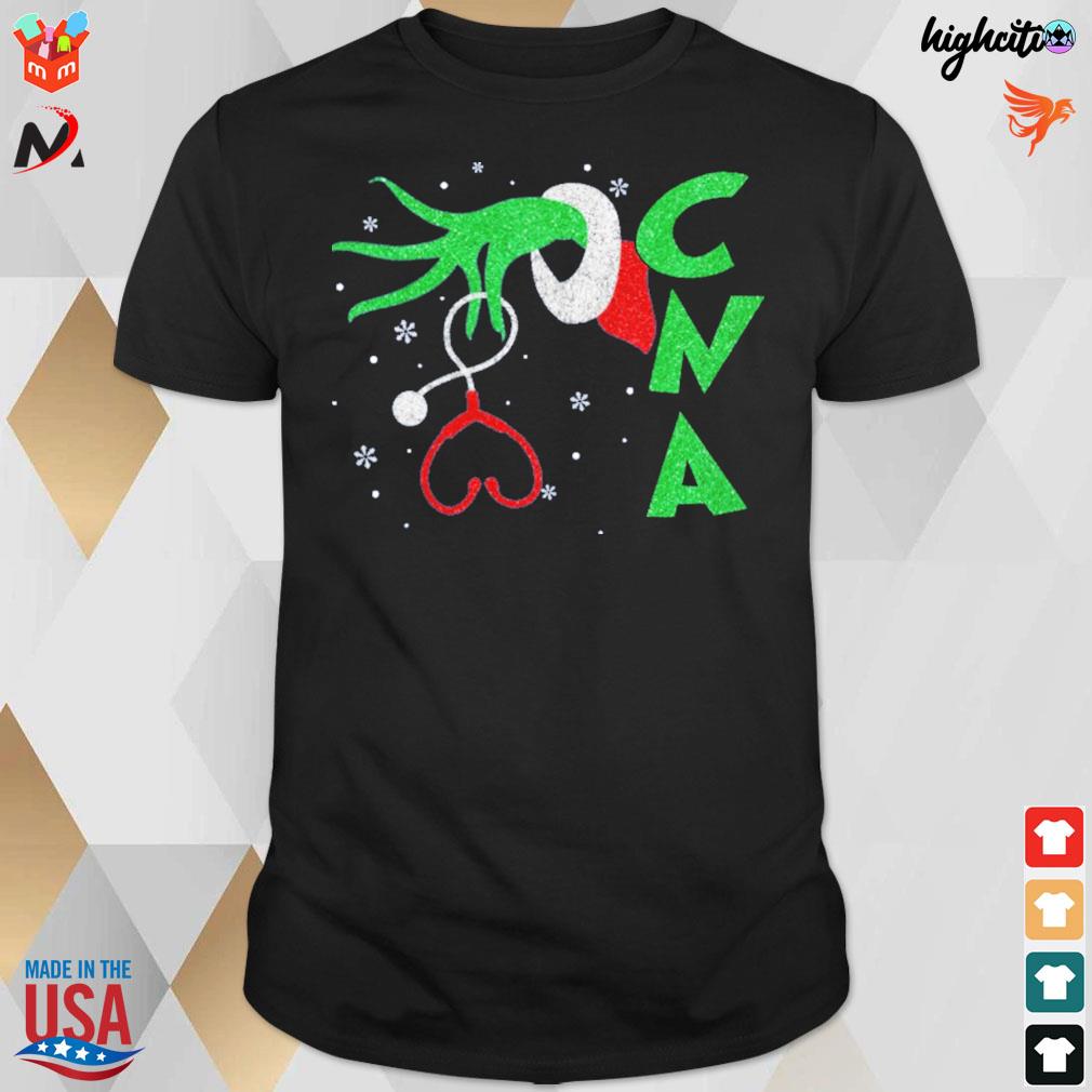 CNA christmas Grinch hand and stethoscope t-shirt