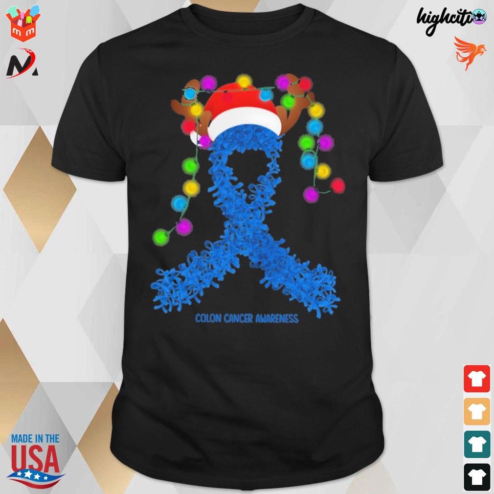 Colon cancer awareness deerhorn christmas t-shirt