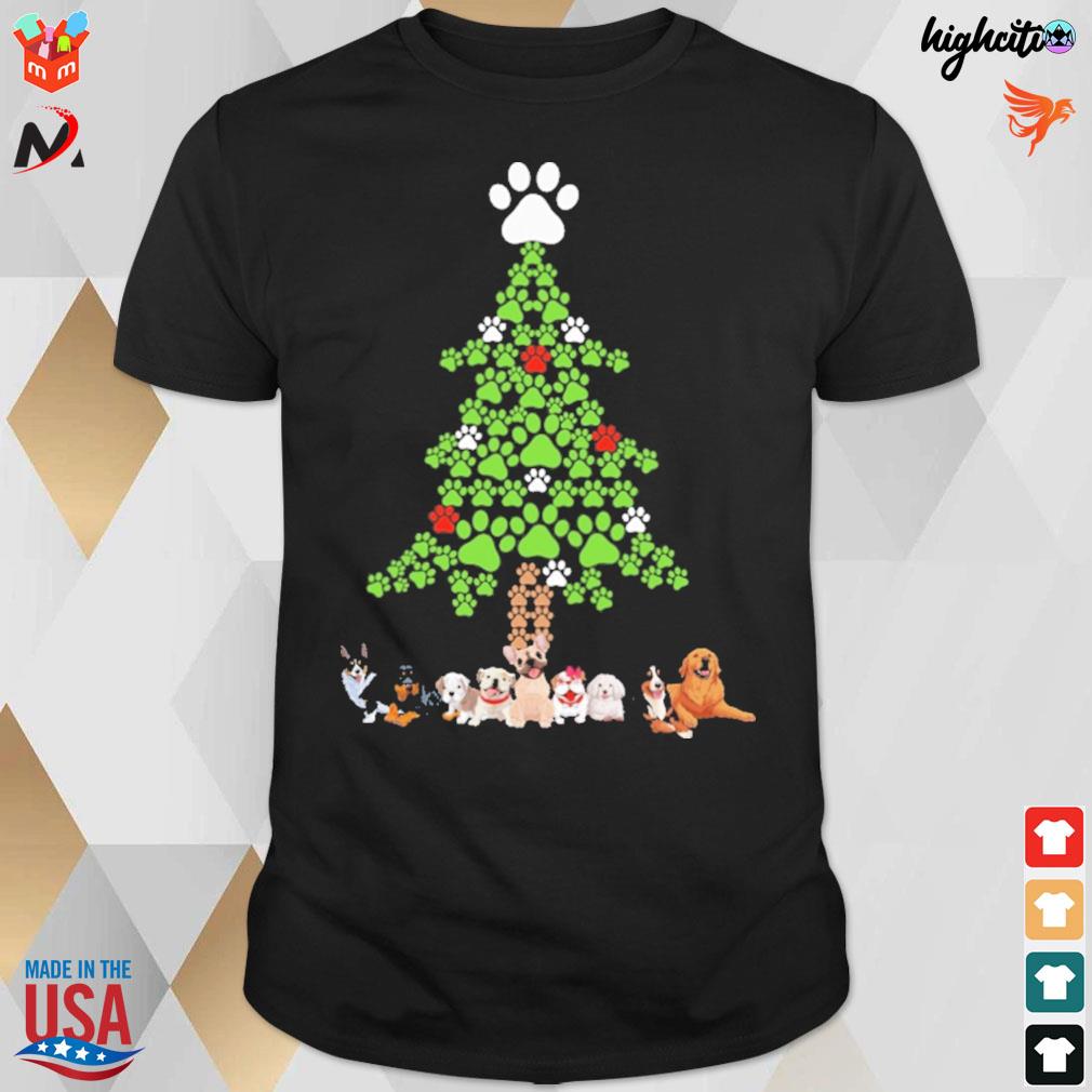 Dog paws Christmas tree t-shirt