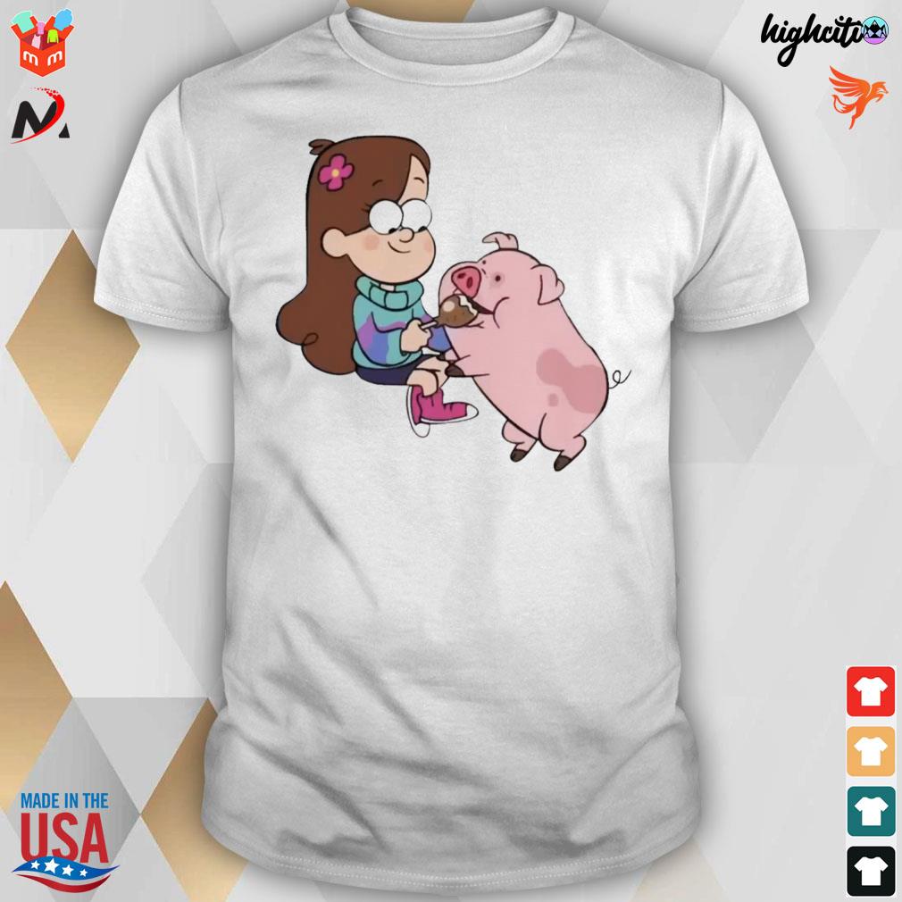 Mabel and Waddles eating gravity falls t-shirt
