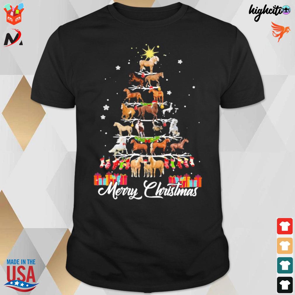 Merry Christmas horses tree t-shirt