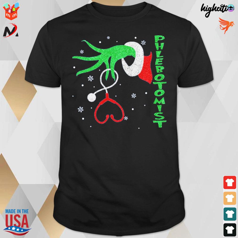 Phlebotomist Grinch hand and stethoscope t-shirt