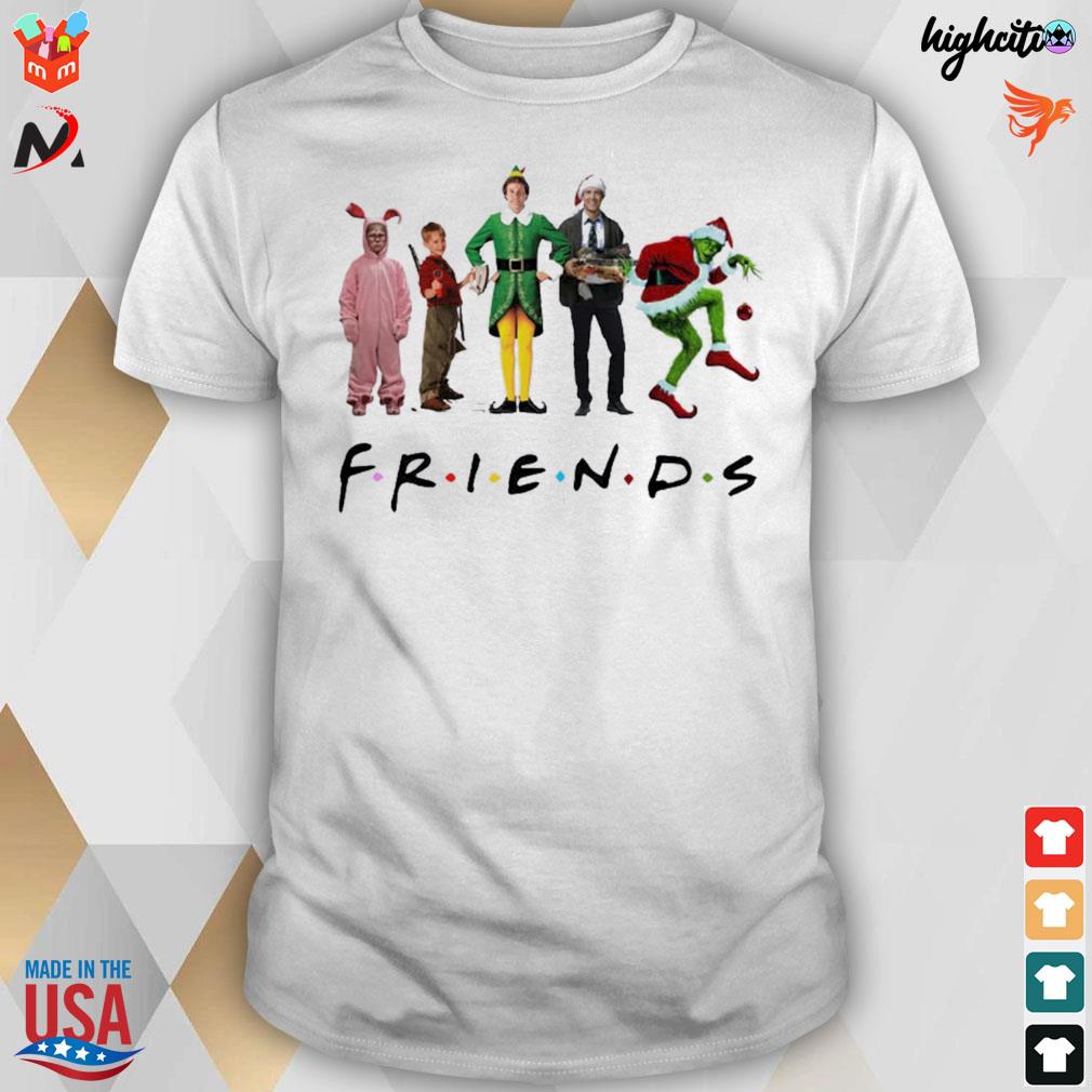 Friends christmas Grinch and Elf and Kevin and Clark Griswold and Ralphie t-shirt