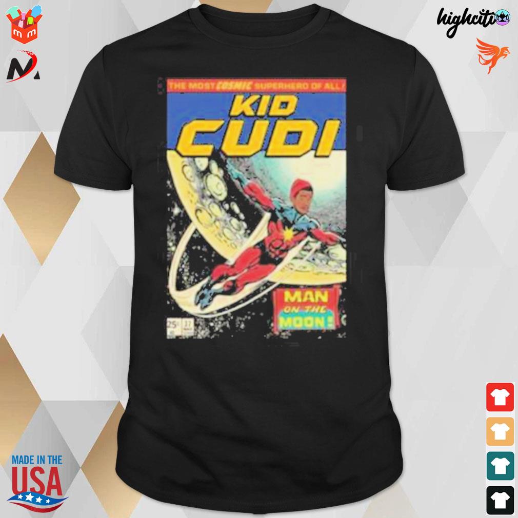 Kid cudi comic design superman parody man on the moon t-shirt