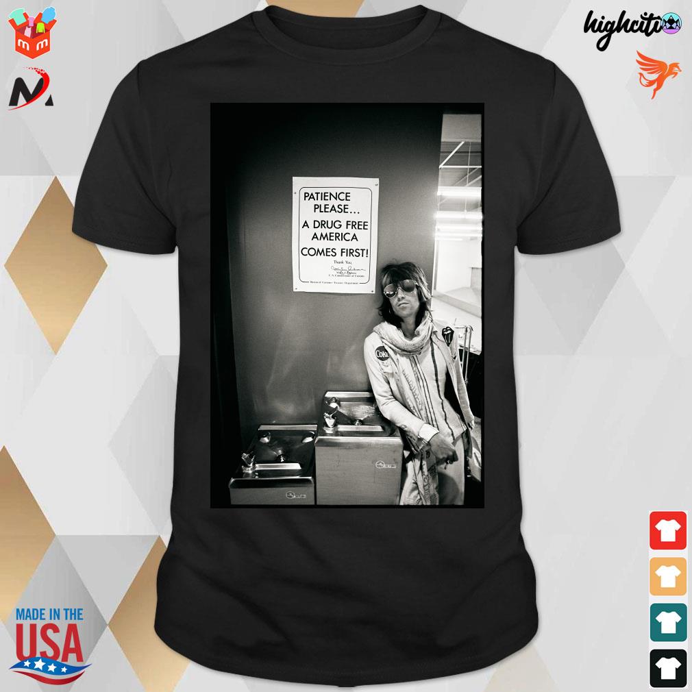 Official Keith Richards Patience Please A Drug Free America Comes First T-shirt